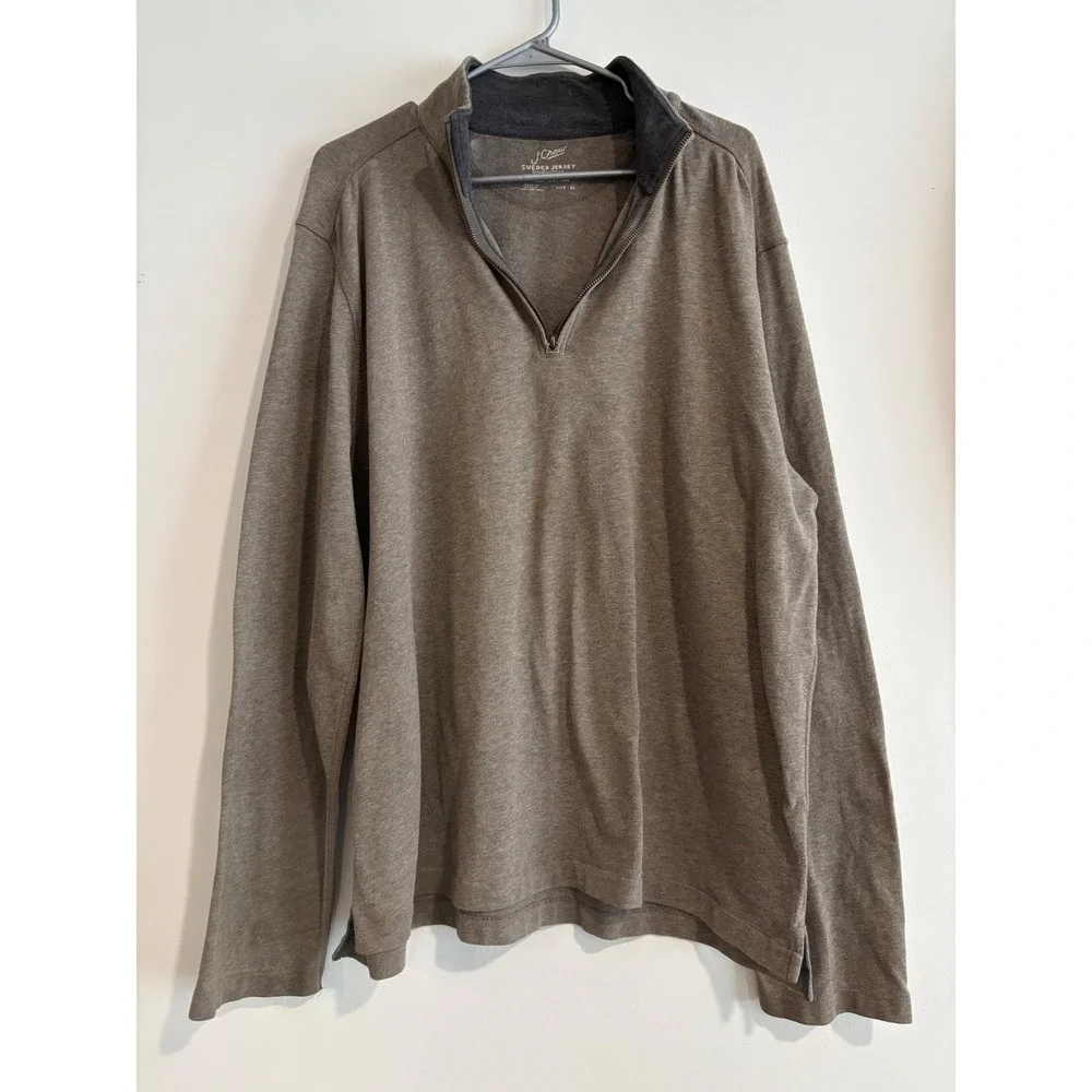 J.Crew Sueded Jersey Quarter-Zip Pullover Mens XL Brown Soft Brushed Cotton